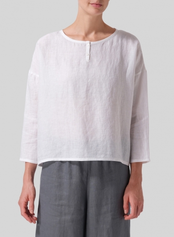 White Linen Dropped Shoulder Narrow Sleeve Boxy Short Top