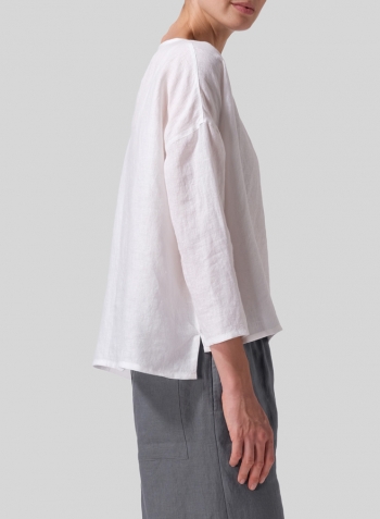 White Linen Dropped Shoulder Narrow Sleeve Boxy Short Top