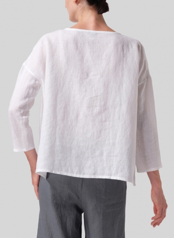 White Linen Dropped Shoulder Narrow Sleeve Boxy Short Top