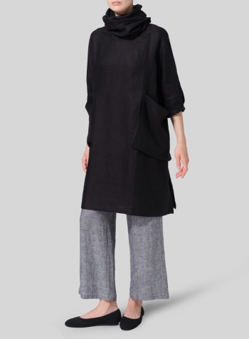 Black Heavy Linen Cowl Neck Oversized Tunic