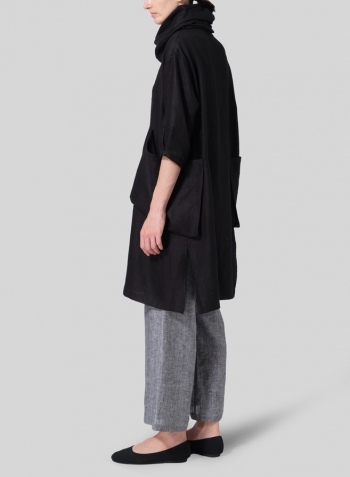 Black Heavy Linen Cowl Neck Oversized Tunic