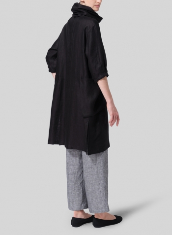 Black Heavy Linen Cowl Neck Oversized Tunic