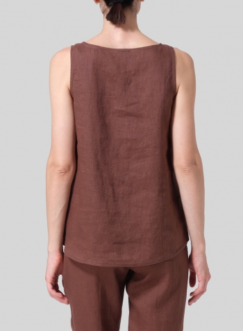 Brown Linen Embroidered Sleeveless Cami Set