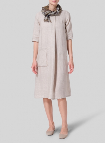 Oat Linen Long Center Pleated Dress