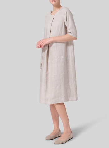 Oat Linen Long Center Pleated Dress