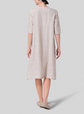 Oat Linen Long Center Pleated Dress