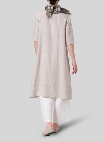 Oat Linen Long Center Pleated Dress Set