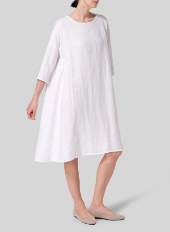 White Linen A-Line Round Neck Dress