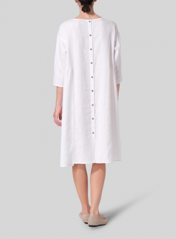 White Linen A-Line Round Neck Dress