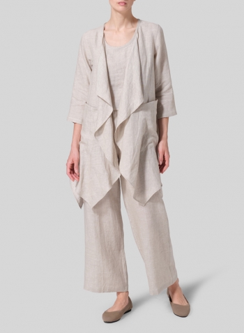 Oat Linen Waterfall Open Jacket Set