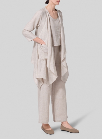 Oat Linen Waterfall Open Jacket Set