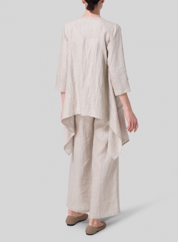 Oat Linen Waterfall Open Jacket Set