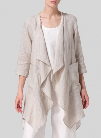 Oat Linen Waterfall Open Jacket