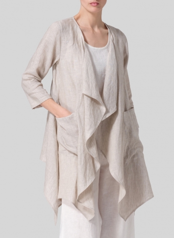 Oat Linen Waterfall Open Jacket