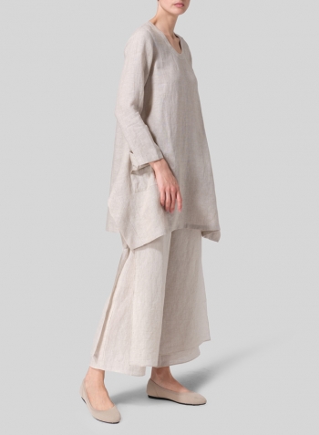 Oat Linen Long Sleeve Poncho Top Set