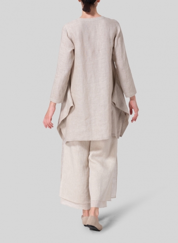 Oat Linen Long Sleeve Poncho Top Set