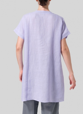Lavender Linen Embroidered A-Line Dolman-Sleeve Tunic