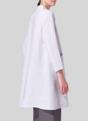 Pale Violet Weave Linen Mandarin Collar A-line Smock Long