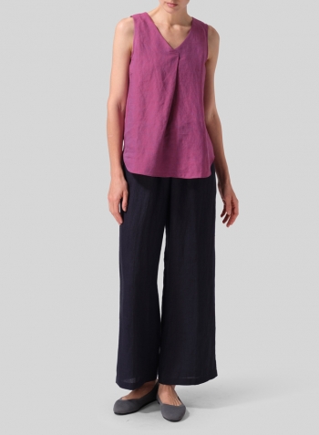 Two Tone Purple Linen Pleated Cross Front Top