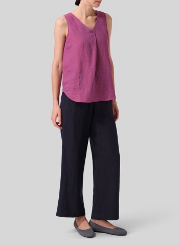 Two Tone Purple Linen Pleated Cross Front Top