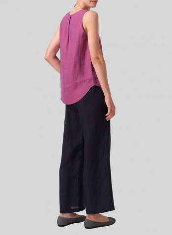 Two Tone Purple Linen Pleated Cross Front Top