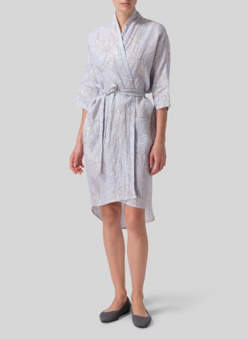 Blue Paisley Waves Linen Kimono Home Wear