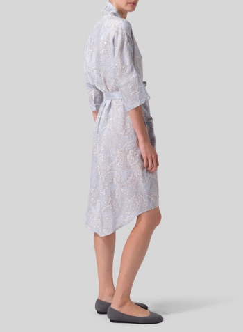 Blue Paisley Waves Linen Kimono Home Wear