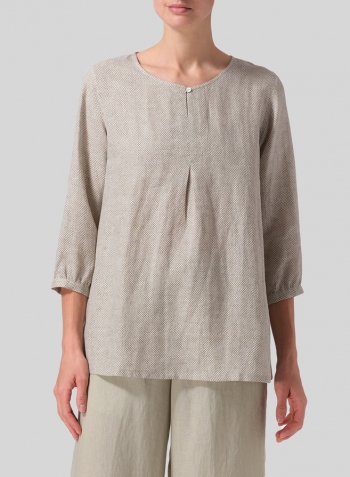 Linen Half Sleeve Inverted Front Pleat Blouse