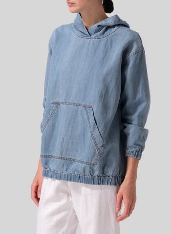 Denim Linen Oversized Denim Hoodie Top