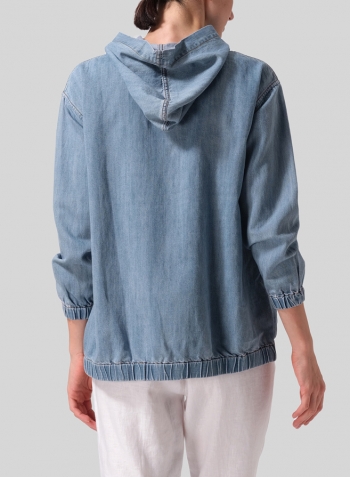 Denim Linen Oversized Denim Hoodie Top