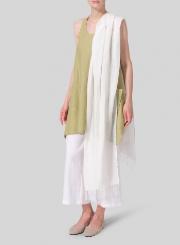 Olive Yellow Linen Scoop Neck Halter Backs Tunic With Scarf