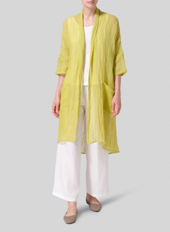 Yellow Linen Kimono Cardigan Set