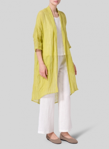 Yellow Linen Kimono Cardigan Set