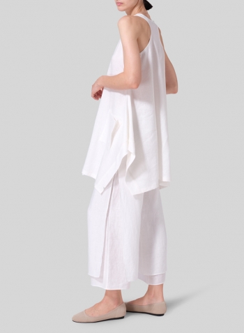 White Linen Scoop Neck Halter Backs Tunic Set