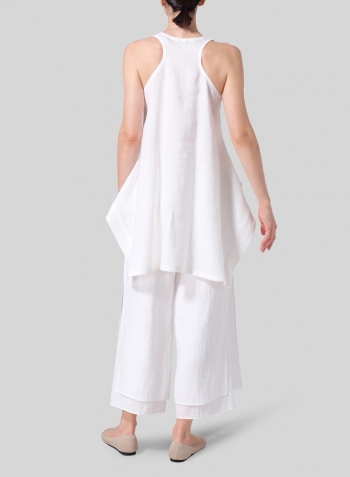 White Linen Scoop Neck Halter Backs Tunic Set