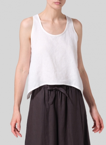 White Linen Scoop Neck Halter Backs Vest