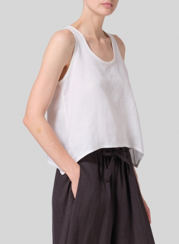 White Linen Scoop Neck Halter Backs Vest