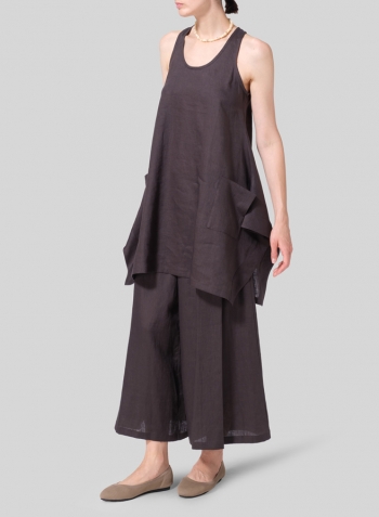 Dark Charcoal Linen Scoop Neck Halter Backs Tunic