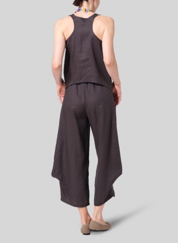 Dark Charcoal Linen Scoop Neck Halter Backs Vest Set