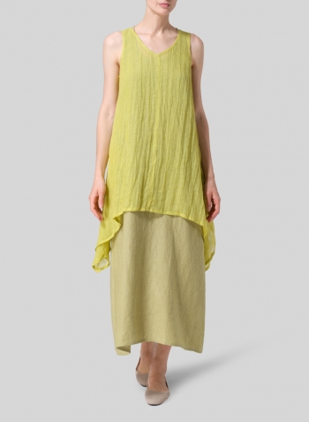 Yellow Linen Sleeveless V-Neck A-shape Top