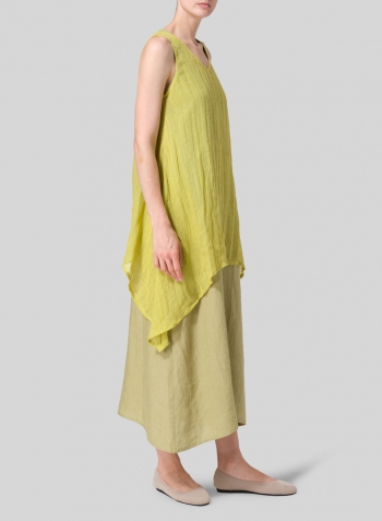 Yellow Linen Sleeveless V-Neck A-shape Top