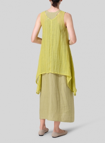 Yellow Linen Sleeveless V-Neck A-shape Top