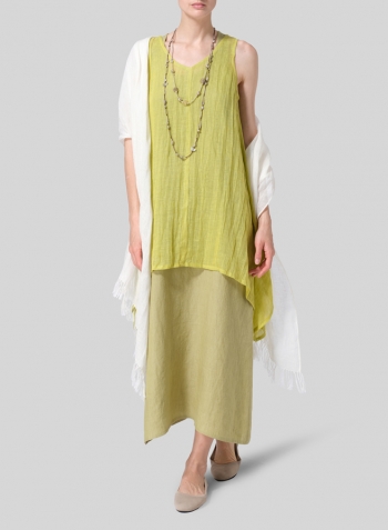 Linen Sleeveless V-Neck A-shape Top With Scarf