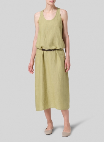 Olive Yellow Linen A-line Maxi Dress