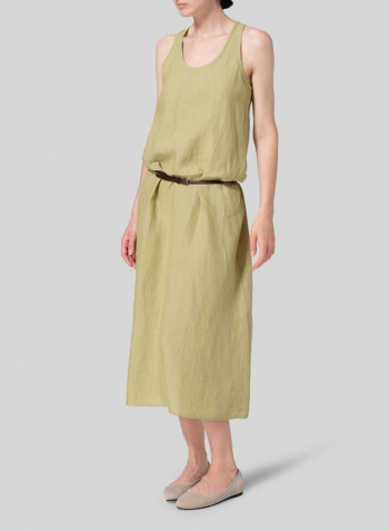 Olive Yellow Linen A-line Maxi Dress
