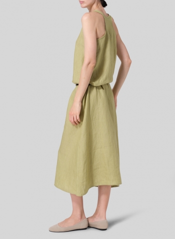 Olive Yellow Linen A-line Maxi Dress