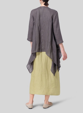 Dark Charcoal Woven Linen Waterfall Open Jacket