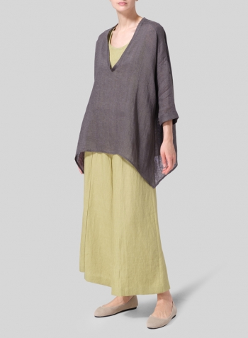 Linen Loose Delicate Deep V-neck Overtop Set