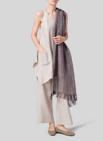 Linen Scoop Neck Halter Backs Tunic With Scarf