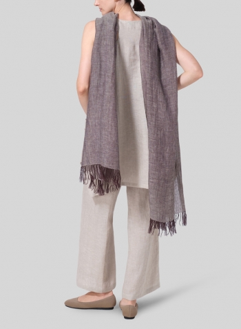 Linen Scoop Neck Halter Backs Tunic With Scarf